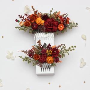 Burgundy, Rust, Orange & Olive Green Flower Comb 5498 Burgundy, Rust, Orange & Olive Green Flower Comb 5498