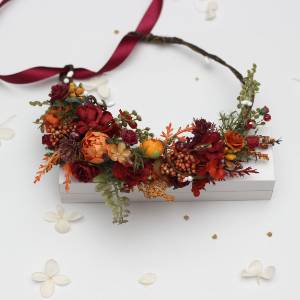 Burgundy, Rust, Orange & Olive Green Flower Crown 5498 Burgundy, Rust, Orange & Olive Green Flower Crown 5498