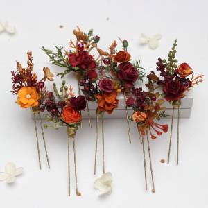 Set of 7 Burgundy, Rust, Orange & Olive Green Floral Hair Pins 5498 Set of 7 Burgundy, Rust, Orange & Olive Green Floral Hair Pins 5498