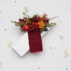 Burgundy, Rust, Orange & Olive Green Pocket Boutonniere 5498