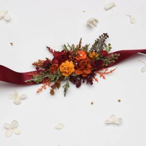 Burgundy, Rust, Orange & Olive Green Floral Belt 5498