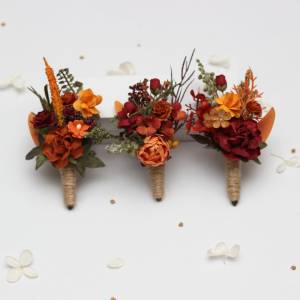 Burgundy, Rust, Orange & Olive Green Boutonniere 5498