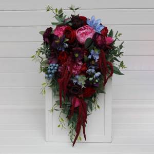 Emerald Green, Red, Pink & Purple Cascading Wedding Bouquet 5499 Emerald Green, Red, Pink & Purple Cascading Wedding Bouquet 5499
