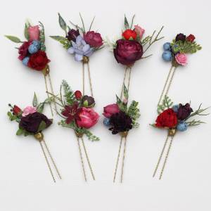 Floral Hair Pins Set of 8 - Red, Pink & Purple  5499