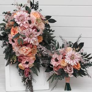 Dusty Rose, Blush Pink & Peach Cascading Wedding Bouquet. 5500