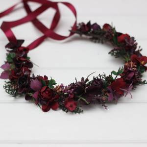 Burgundy, Deep Purple & Forest Green Flower Crown 5497