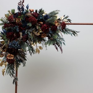  Flower arch arrangement in burgundy navy blue gold colors.  Arbor flowers. Floral archway. Faux flowers for wedding arch. 0031