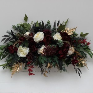  Flower arch arrangement in burgundy black gold ivory colors.  Arbor flowers. Floral archway. Faux flowers for wedding arch. 0032