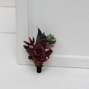  Wedding boutonnieres and wrist corsage  inBurgundy black gold ivory color theme. Flower accessories. 0032