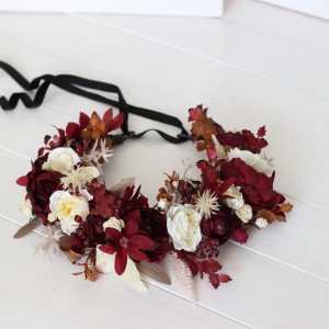 Burgundy brown cream flower crown. Hair wreath. Flower girl crown. Wedding flowers. 0041