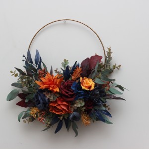Flower hoop rust orange burgundy navy blue colors. Alternative bridesmaid bouquet. 0043