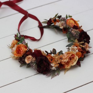 Rust burgundy cinnamon flower crown. Hair wreath. Flower girl crown. Wedding flowers. 0044