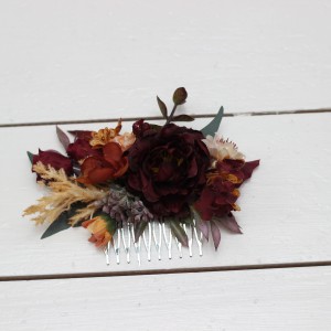 Flower comb in rust burgundy cinnamon color scheme. Wedding accessories for hair. Bridal flower comb. Bridesmaid floral comb. 0044