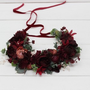 Burgundy dusty rose peach flower crown. Hair wreath. Flower girl crown. Wedding flowers. 0501