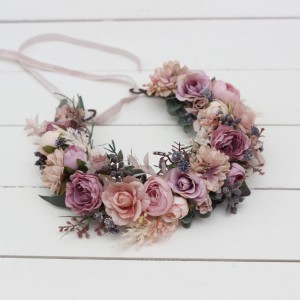 Mauve blush pink  flower crown. Hair wreath. Flower girl crown. Wedding flowers. 0503