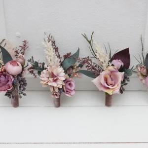  Wedding boutonnieres and wrist corsage  in mauve blush pink  color theme. Flower accessories. 0503