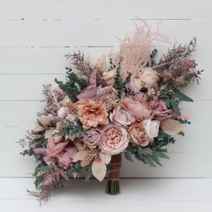Wedding bouquets in mauve blush pink colors. Bridal bouquet. Cascading bouquet. Faux bouquet. Bridesmaid bouquet. 0503