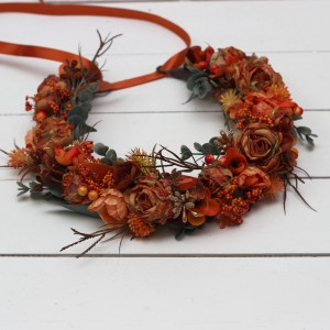 Rust terracotta burnt orange  flower crown. Hair wreath. Flower girl crown. Wedding flowers. 0505