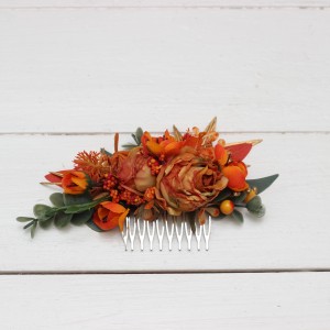 Flower comb in rust terracotta burnt orange color scheme. Wedding accessories for hair. Bridal flower comb. Bridesmaid floral comb. 0505