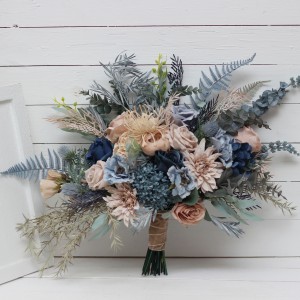 Beige dahlia dusty navy blue flowers . Bridal bouquet.  Faux bouquet. Bridesmaid bouquet.  0506