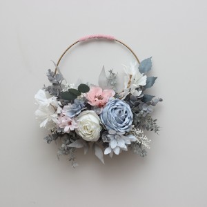 Flower hoop dusty blue blush pink white colors. Alternative bridesmaid bouquet. 0509