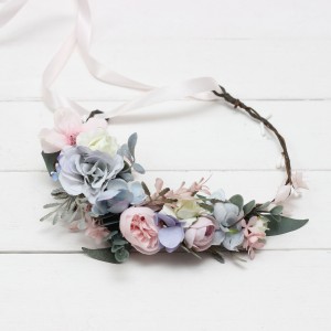 Dusty blue blush pink white  flower crown. Hair wreath. Flower girl crown. Wedding flowers. 0509-1