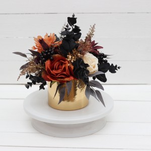 Halloween centerpiece. Table decor. Wedding flowers in box in black gold rust ivory colors . 5014-1