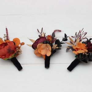  Wedding boutonniere  in Halloween color scheme. Flower accessories. 5014-1
