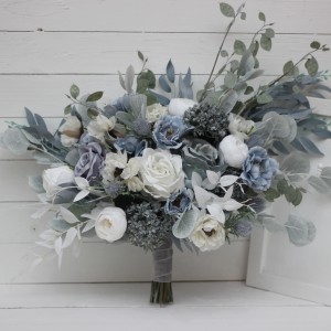 Wedding bouquets in dusty blue white colors. Bridal bouquet. Faux bouquet. Bridesmaid bouquet. 5015
