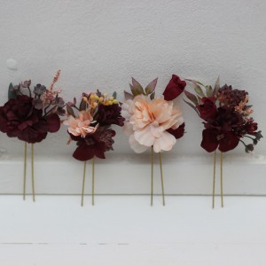  Set of 4 hair pins in  purple burgundy beige color scheme. Hair accessories. Flower accessories for wedding.  5016
