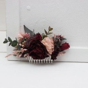 Flower comb in purple burgundy beige color scheme. Wedding accessories for hair. Bridal flower comb. Bridesmaid floral comb. 5016