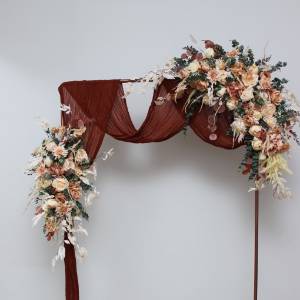  Flower arch arrangement in orange rust peach colors.  Arbor flowers. Floral archway. Faux flowers for wedding arch. 5017