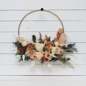 Flower hoop orange rust peach colors. Alternative bridesmaid bouquet. 5017