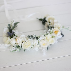 White  flower crown. Hair wreath. Flower girl crown. Wedding flowers. 5021