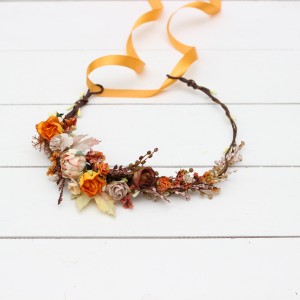Rust orange beige flower crown. Hair wreath. Flower girl crown. Wedding flowers. 5023 Autumn