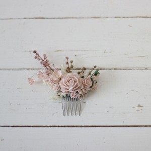 Flower comb in blush pink color scheme. Wedding accessories for hair. Bridal flower comb. Bridesmaid floral comb. 5027-sara
