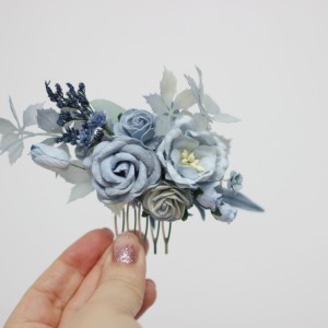 Flower comb in dusty blue  color scheme. Wedding accessories for hair. Bridal flower comb. Bridesmaid floral comb. 5033