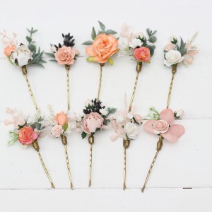  Set of hair pins in blush pink white peach color scheme. Hair accessories. Flower accessories for wedding.  5035