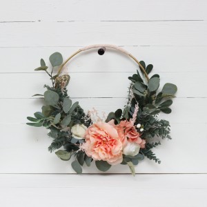 Flower hoop blush pink white peach colors. Alternative bridesmaid bouquet. 5035