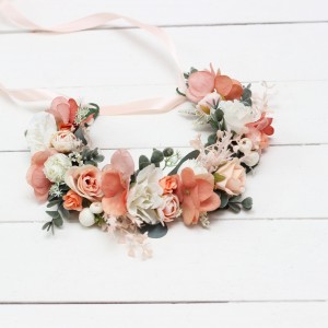Blush pink white peach flower crown. Hair wreath. Flower girl crown. Wedding flowers. 5035