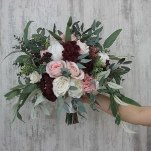 Wedding bouquets in burgundy blush pink ivory white colors. Bridal bouquet. Faux bouquet. Bridesmaid bouquet. 5036