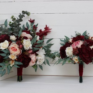 Wedding bouquets in burgundy blush pink ivory white colors. Bridal bouquet. Faux bouquet. Bridesmaid bouquet. 5036-1