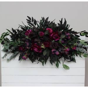 Purple, black, magenta, and green flower arrangement for a Halloween or Gothic wedding. 5370