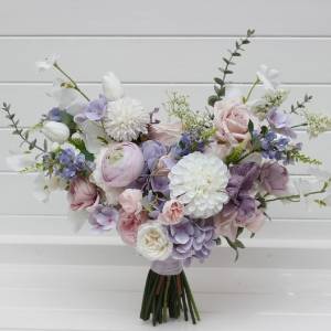 Lilac white blush pink bridal bouquet . Wedding faux flowers. Pastel wildflowers.5398