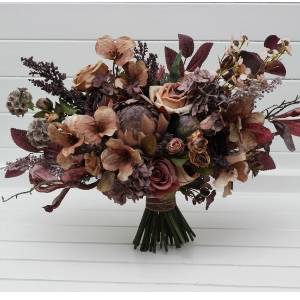Boho protea faux bouquet. Purple brown beige mocha mauve bridal flowers.  Silk flowers for a fall wedding. 5403