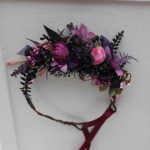 Purple fuchsia candy pink flower crown. Hair wreath for a flower girl. 5228