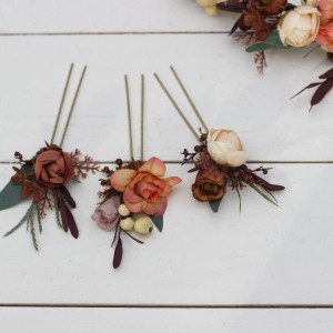 Set of 3 hair pins in terracotta rust peach color scheme. Hair accessories. Flower accessories for wedding.  5040