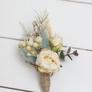  Wedding boutonnieres and wrist corsage  in champagne ivory color scheme. Flower accessories. 5044