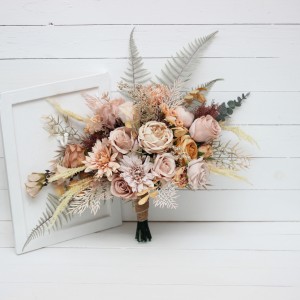 Wedding bouquets in beige pale orange colors. Bridal bouquet. Faux bouquet. Bridesmaid bouquet. 5045