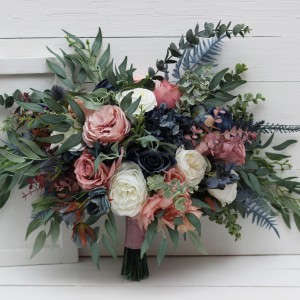 Wedding bouquets in dusty rose mauve navy blue colors. Bridal bouquet. Faux bouquet. Bridesmaid bouquet. 5046